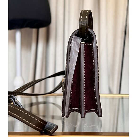 Stunning! Tory Burch Petite Lee Radziwill Olive Leather & Suede Crossbody/Shoul - Picture 4 of 14